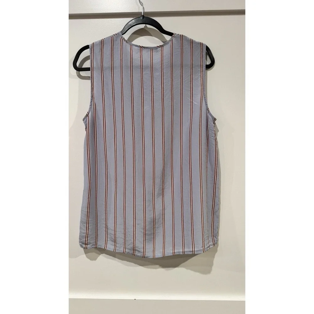 FRAME Denim Blue Striped 100% Silk Sleeveless Tie Neck Blouse Medium LWSH0791‎